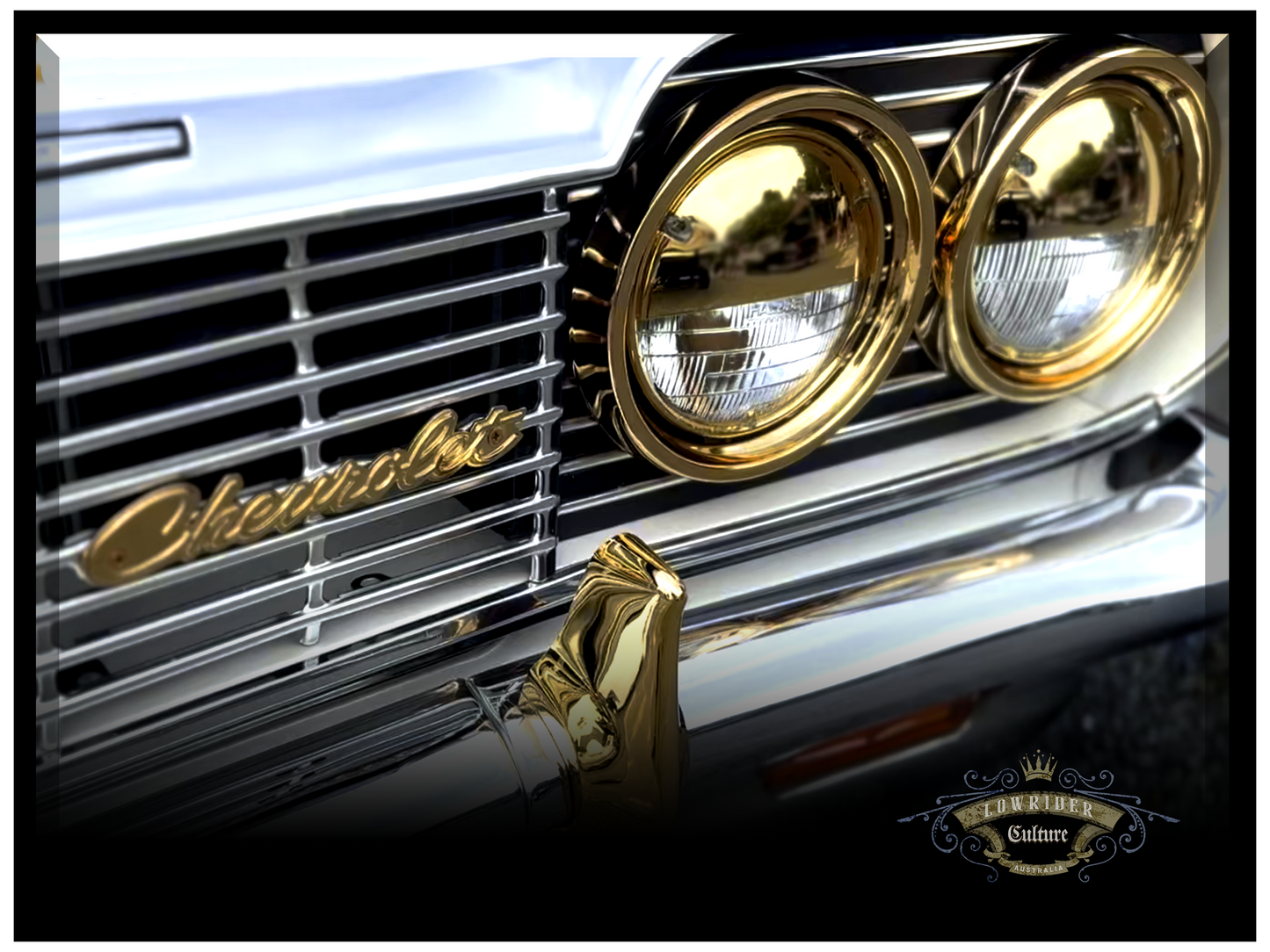PhotoPanel Abstract Wall Art 004 | WHITE '64 CHEV GOLD TRIM | Lowrider Culture Australia