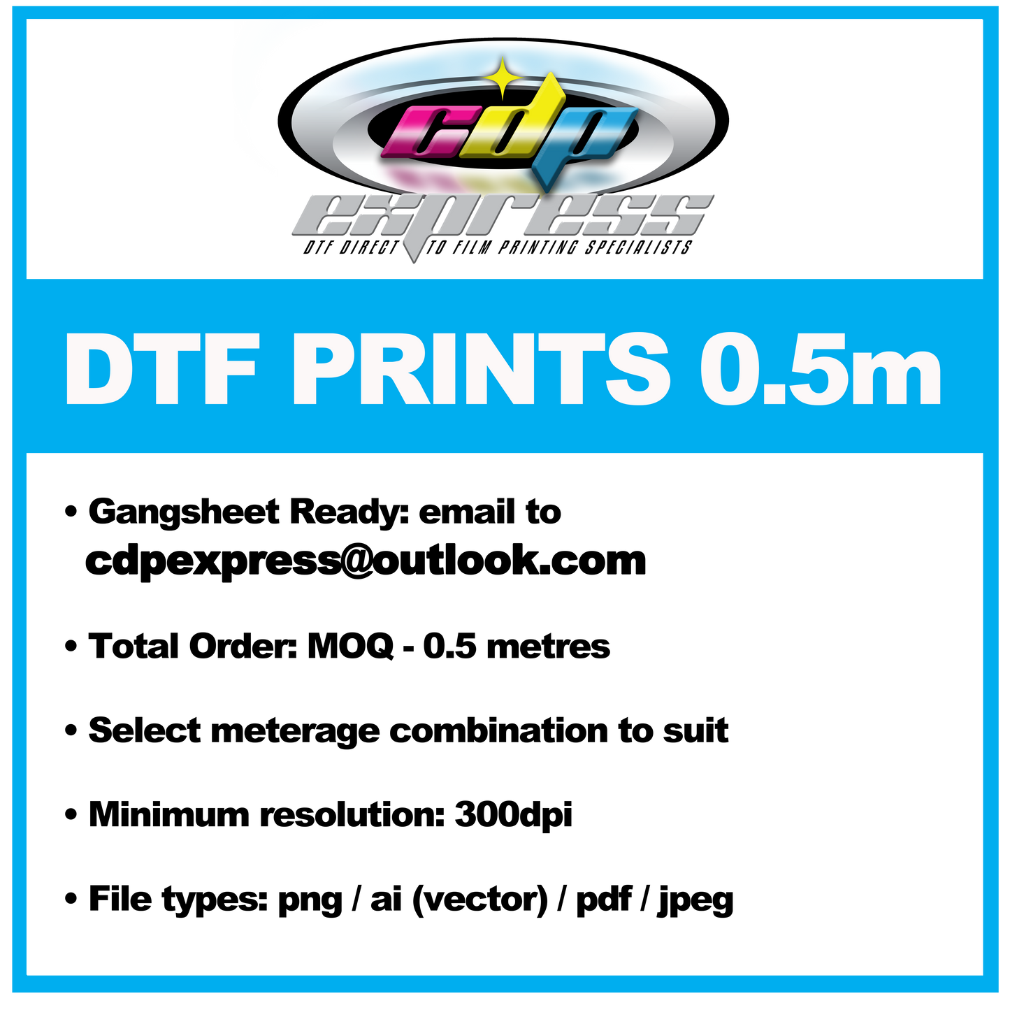 DTF Prints by email - MOQ 0.5m