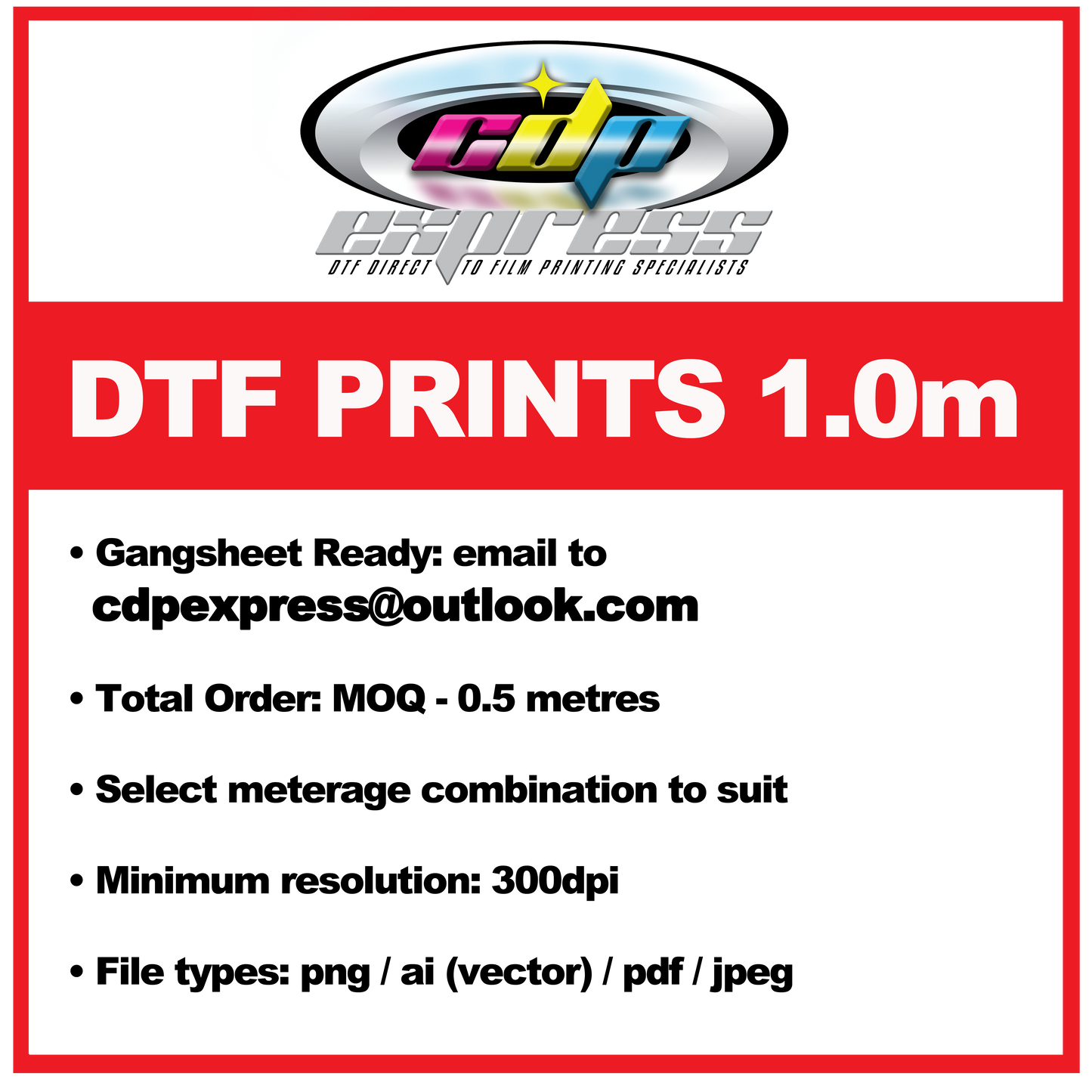 DTF Prints by email - MOQ 0.5m
